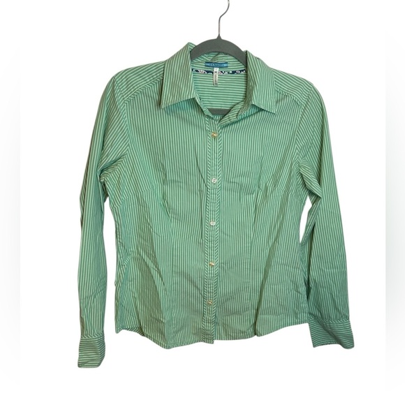 G.H. Bass & Co. Preppy Green Striped Cotton Button Down - Picture 1 of 3